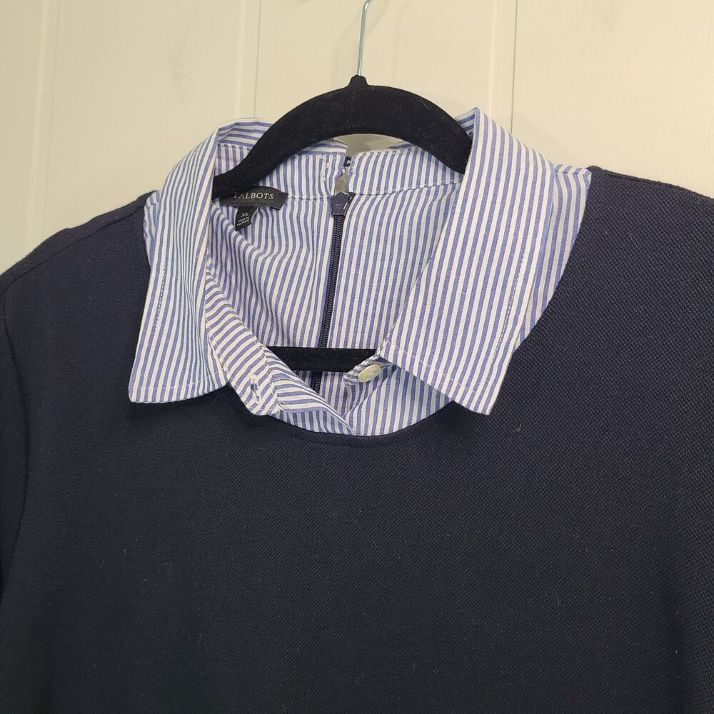 Talbots Sheath Dress Navy Blue Faux Cuff and Collar Spring Cotton Blend Size XL - Picture 4 of 10